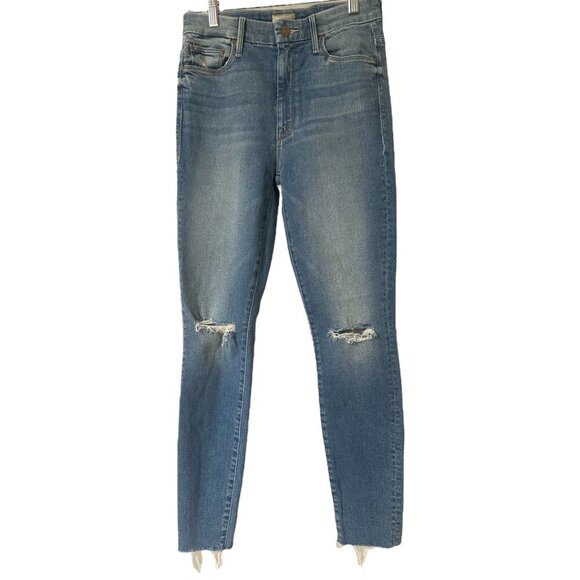 Mother High Waisted Looker Ankle Fray Jeans Size 26 In Thrilling Shots Wash Blue - Picture 5 of 14